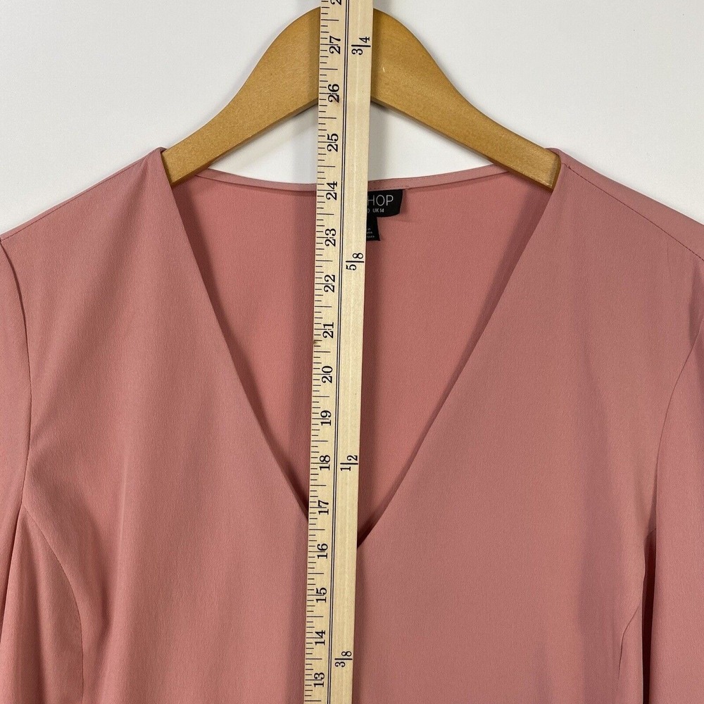 TOPSHOP Women's Top Size 10 Pink Long Sleeve V-Neck Blouse - Picture 9 of 11